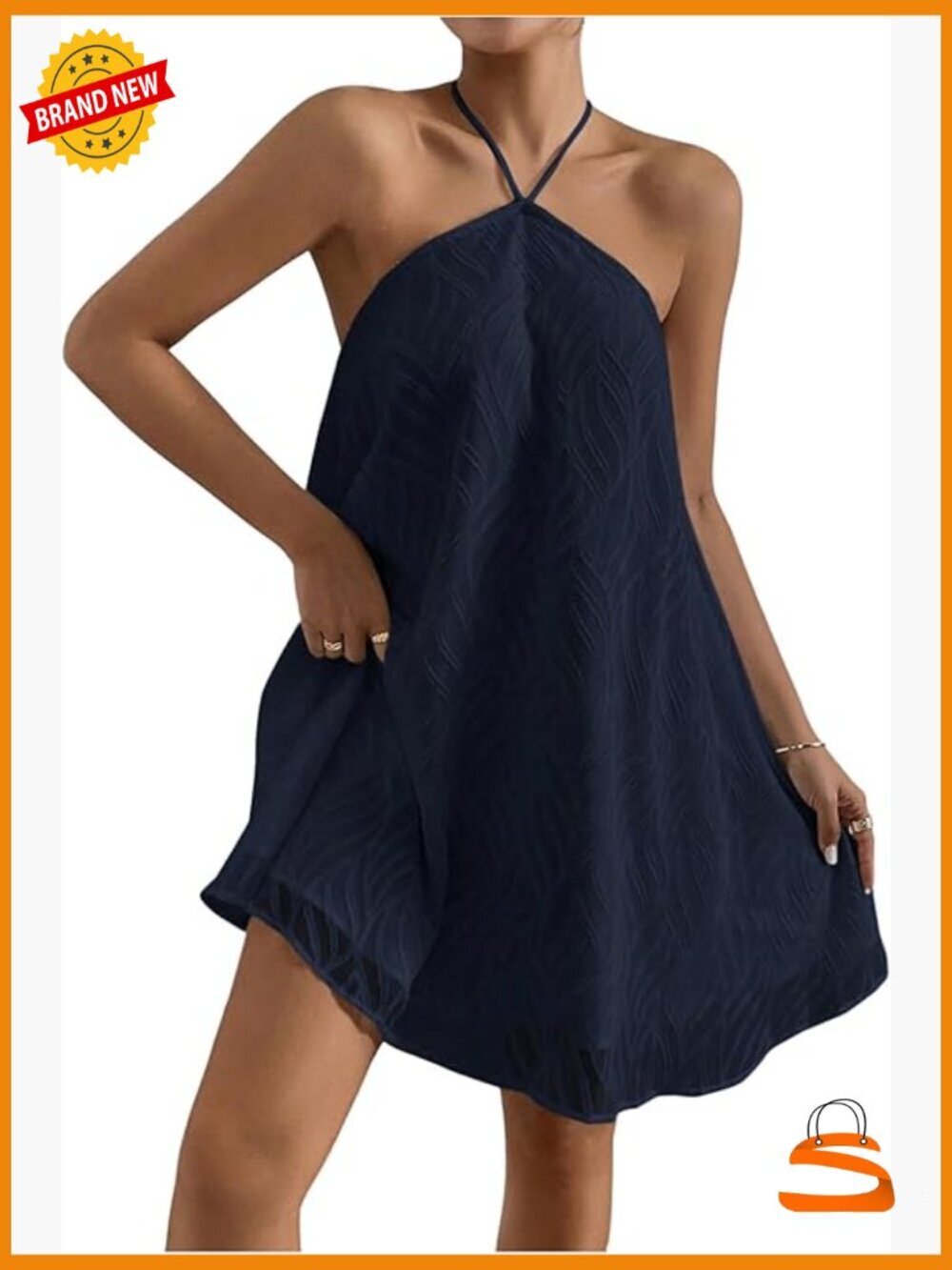 Halter Neck Mini Dress, Backless Flowy Beach Vacation Dress, Sleeveless Summer